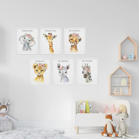 Set 6 8x10 Inch) LOVEDMORE Baby Safari Nursery Wall Decor | Animal Wall Art Prints of Posters | Jungle Nursery Room