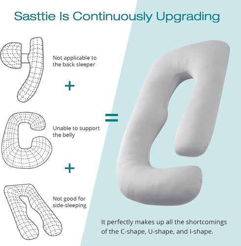 Sasttie Cooling Pregnancy Pillows for Sleeping, U Shaped Full Body Pillow with Removable Cover, Pregnant Women Must