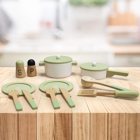 Set Teamson Kids - Little Chef Frankfurt Wooden Cookware Play Kitchen Accessories for Toddler Boys and Girls, Cookware