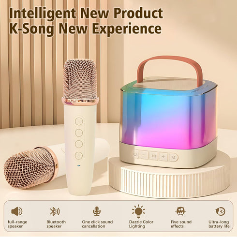 Xiwoa 4-12 Karaoke Machine for Kids,Portable Bluetooth Speaker with Wireless Microphone for Illusionary Flowing