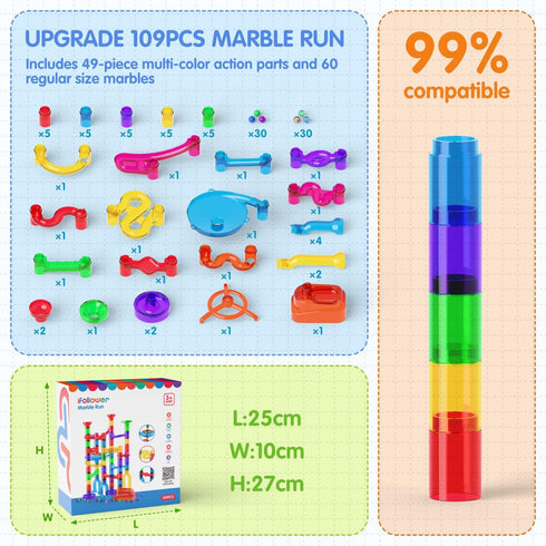 109Pcs 3-12 Marble Run, Marble Maze Game Building Toys for Kid, Upgrade Mable Track Race Construction STEM Learning
