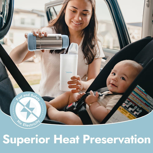 12 OZ Papablic Portable Travel Baby Bottle Warmer On The Go, Fits Most Car Cup Holders, Stainless Steel Bottle Warmer