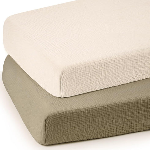 lulumoon Baby Muslin Crib Sheets - Toddler Cotton Fitted Crib Sheets Neutral