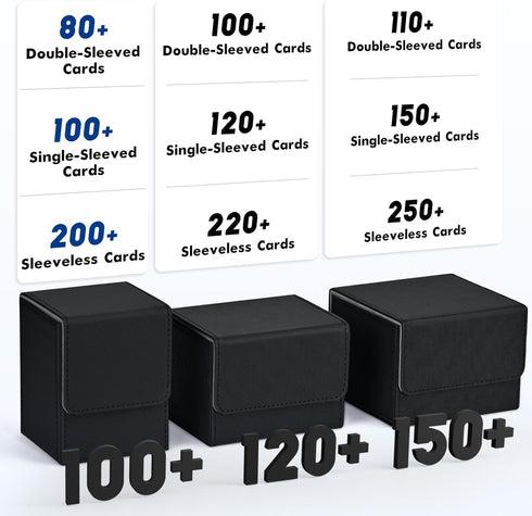 Card Deck Box for Trading Cards, MTG YuGiOh Deck Case Holds 100+ Single Sleeved Cards, Black & Purple