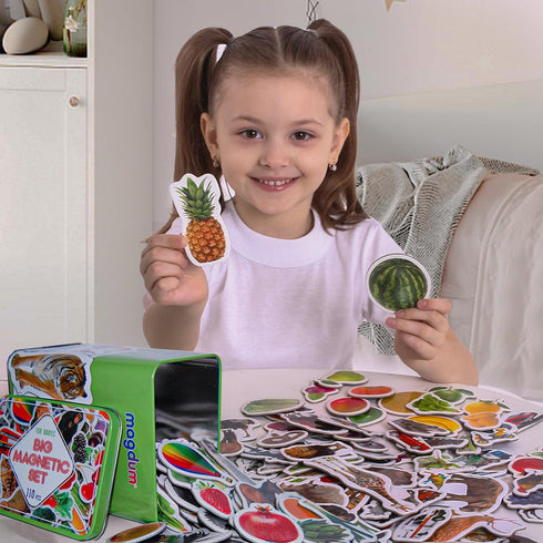 110 Fridge Magnets for Toddlers in Gift Tin Box | Kids Magnetic Animals for Refrigerator | Toddler Fridge Magnets