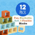 1-3 12 Pack, 2-Inch Impresa Blocks for Toddlers - Multicolor Silicone - Flexible Silicone Blocks for Sensory Play