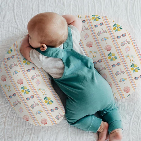 Summer Boho Beach Baby Nursing Pillow Covers for Girl Retro Lemon Palm Tree Sunglass Seashells Nursery Pillowcase