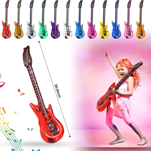 37 Set, 12 36 Inch 12 12 80s Pcs Inflatable Rock Star Instrument Blow up Guitar Inflatable Microphone Bass with a Pump