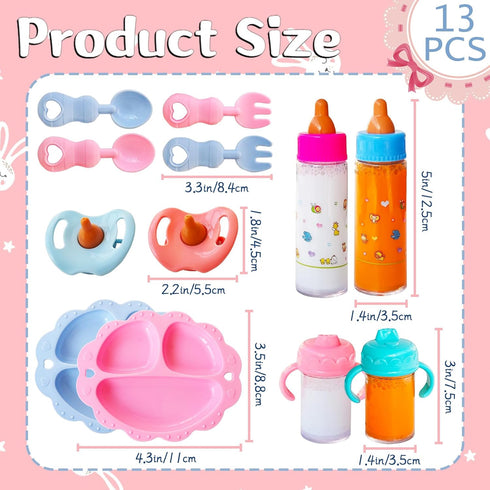 Woozettn 13 Set,Pretend Set Package,Doll Set Pcs Baby Doll Accessories Magic Bottle Play Feeding Toy with Feeding