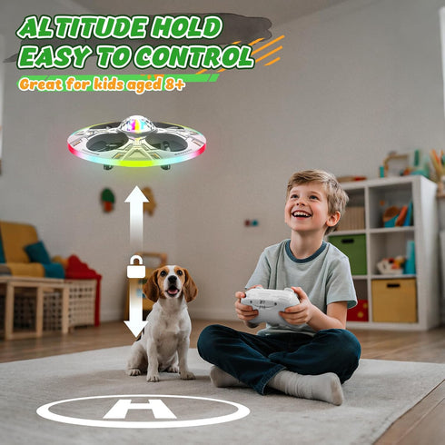 2 Batteries(14 Mini UFO Drone for Kids RC Plane Flying Airplane Toy Remote Control Helicopter with LED Lights, Auto