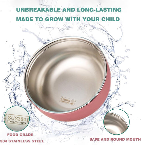 Oariips 6 Pack Stainless Steel Kids Bowls, Baby Bowls with Removable Silicone Shell, Anti Scald Toddler Snack Container
