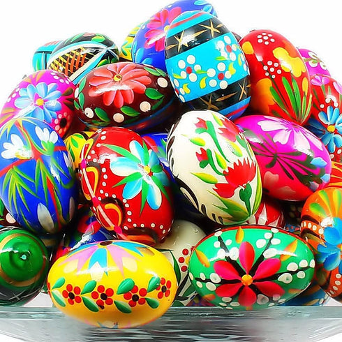Importer AM Set 6 Polish Easter Hand Painted Wooden Eggs (Pisanki) Decorative Eggs for Easter of Medium Eggs