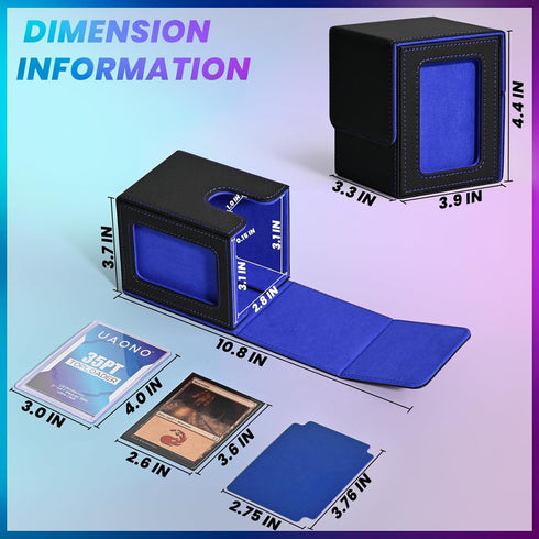Card Deck Box with Patented Design, MTG Commander Display Case Holds 100+ Double-Sleeved Cards, Black&Blue