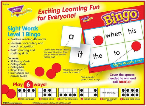 TREND ENTERPRISES Sight Words Level 1 Bingo Game - Fun Learning for Classrooms and Home, Ages 5+