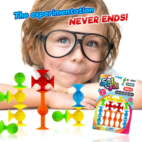 JA-RU Such Fun Mini Suction Stackers, 14 Units per Pack, STEM Educational Learning Autism Sensory Toys