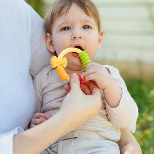 3+ Nuby Pasta Ring Teether - Months - Soft, Silicone, Multi-Textured, Easy Grip Baby Teething Toy - Natural Teething