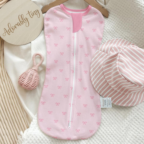 0-2 Pack 3) Baby Swaddle Months, Cotton Arm-In Zipper Sleep Sack, Wearable Blankets Wrap for Newborn Infant Girls (Bow