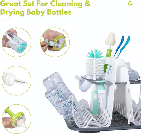 CAREBABYMORE 5pcs Countertop High Capacity Drying Rack with Brushes, Deluxe Drying Rack, Universal Drying Station, Baby