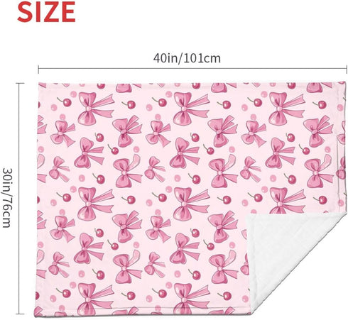 30x40 Inch Baby Blanket Pink Bow Pattern Cherry for Boy Girl Newborn Toddler Infant Nursery Throw Blankets Double Layer