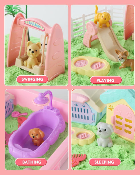 sikmcle 36 PCS Pet Sensory Bin Moldable Sensory Sand Kit and Sandbox with Lid Dog and Cat Toddler Toys for Kids Gifts