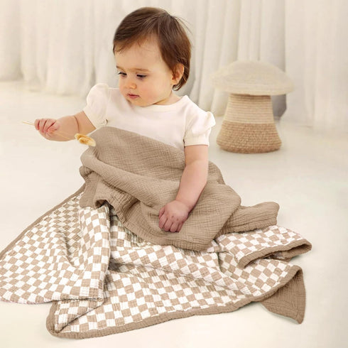 100% Tummy lulumoon Muslin Baby Blanket Neutral: Cotton Lightweight Crib Blanket - Modern Checkered Breathable for Time