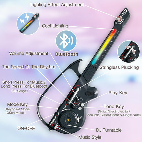3-5 5-9 9-12 RedCrab Electric Guitar for Kids, Stringless Guitars with DJ Turntable, Bluetooth & Lights, Musical