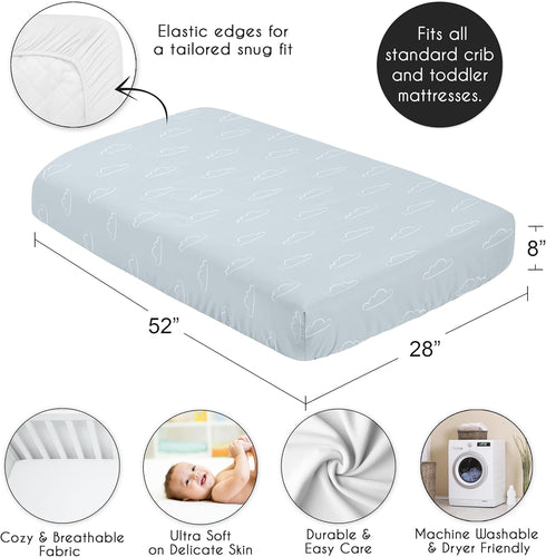 Sweet Jojo Designs Fitted Baby Crib Sheets (Clouds Print) for Boys, Infant Nursery, Toddler Room - Standard Size (Blue