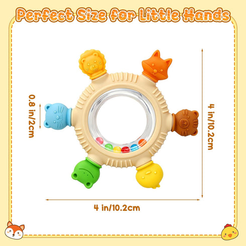 CAHILON 3-6 6-12 Teething Ring Toys Months, BPA-Free Silicone Infant Rattle Teethers for Babies Months, Baby Essentials