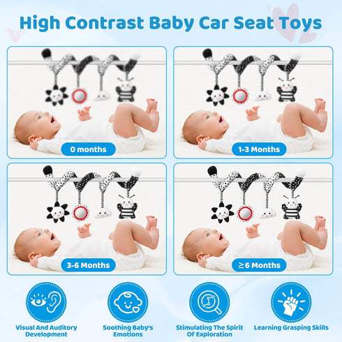 AJsupojouet 0-6 0 3 Car Seat Toys Hanging and Stroller Toys for Babies MonthsHigh Contrast Baby Toys for Newborn Months