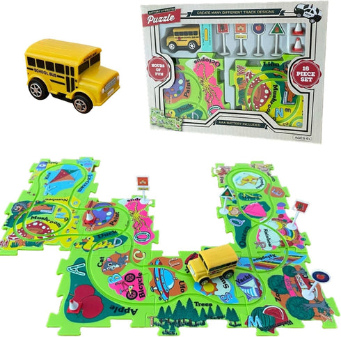 Perfect Life Ideas Perfect Life Idea School Bus Vehicle Puzzle Track Play Set - Battery