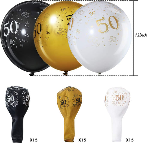 Blulu 50th Birthday Balloons for Men, 45 Pcs Black Gold White Happy 50th Birthday Decorations for Men Women Party