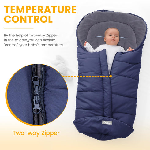Orzbow Universal Footmuff for Stroller, Winter Warm Baby Bunting Bag, Waterproof Windproof Warm Polar Fleece Lined