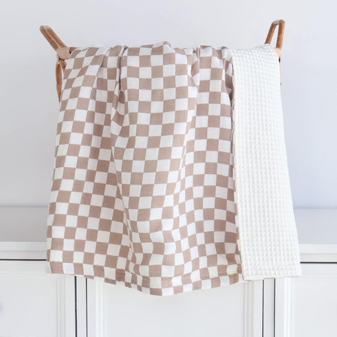 2 LifeTree Waffle Baby Blankets, Muslin Checkered Swaddle Blankets for Boys Girls, Layers Crib Stroller Blanket