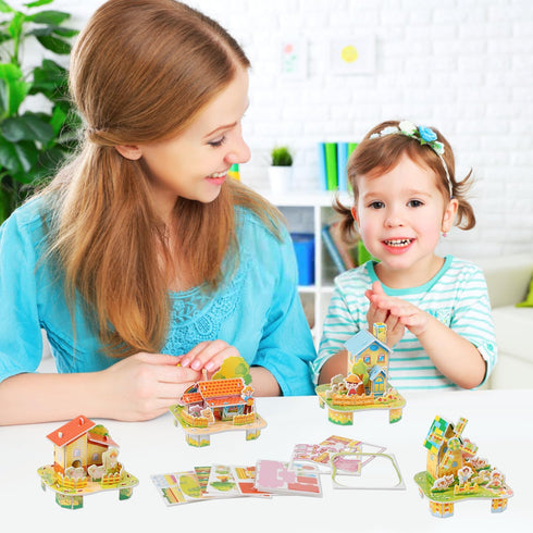 6 Pack 3D CCINEE Puzzles for Kids Gift, Cartoon Paper Foam Puzzles Toy for Girls and Boys DIY Jigsaw Toys Mini House