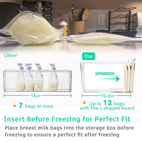 Ugotfeels 2 Breastmilk Storage Container with L Shaped Separator Boards, Dividers Will Flatten Standing Breast Milk