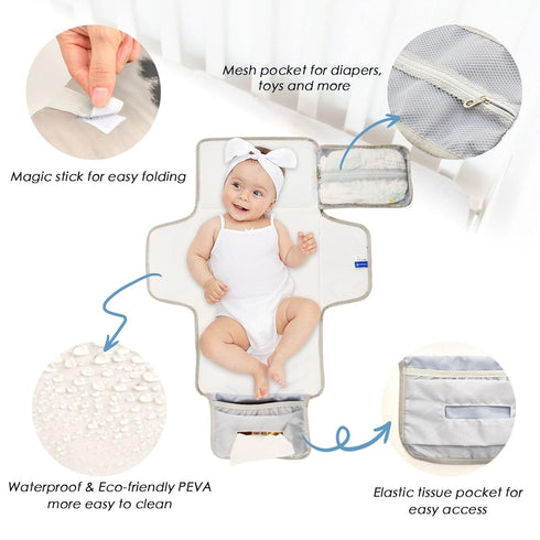 Kigai Portable Diaper Changing Pad for Baby Cow Print Waterproof Foldable Travel Changing Mat with Built-in Pillow