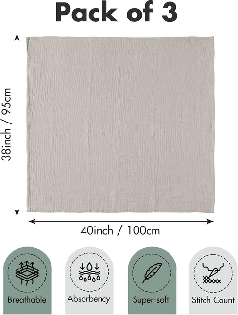 Muslin Swaddle Blankets for Newborn, 3 Pack, Large 38 x 40 inches Breathable Soft Receiving Blanket, Toddler Gift