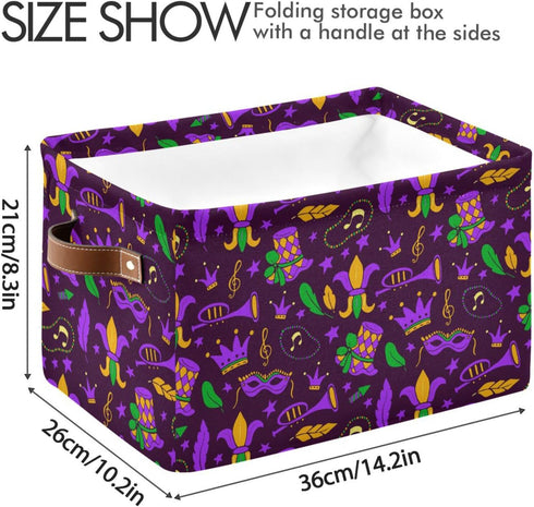 Mardi Gras Carnival Storage Basket, Collapsible Cube Organizer Bag with Handle for Baby Cloth, Pet Toy