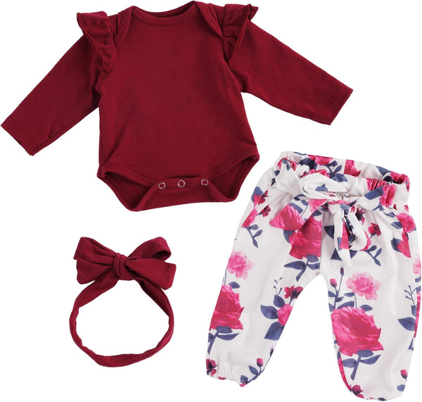 BABESIDE 3 Pcs Reborn Baby Doll Clothes for 17-22 Inch Dolls, Floral Pattern Accessories for Girls