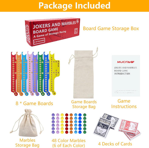Set 2-8 48 4 MUCITAGF Jokers and Marbles Board Game - Solid Wood Pegs and Jokers Board Game for Players, Double-Sided