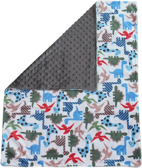 Unisex Baby Reversible Minky Dot Stroller Blanket, Choose Color (Dinosaurs/Grey)