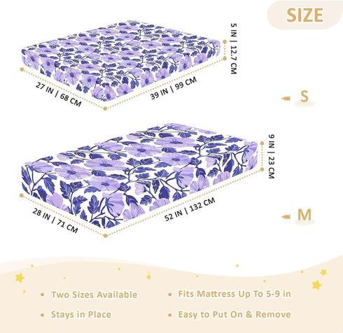 miaozhen 1 Pack 52x28 Cotton Baby Crib Sheets Soft Comfy Style Chow Chow Floral Print Purple Toddler Mattresses