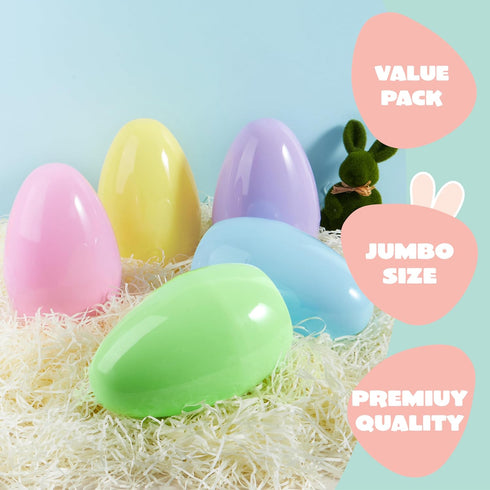 10" 6PCS JOYIN Jumbo Easter Eggs, Pastel Plastic Giant Eggs Empty Fillable for Easter Filling Treats Party Favor Hunt