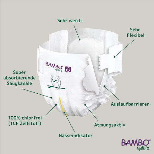 Bambo Nature Premium Baby Diapers, Size 6, 40 Count - Green Bag