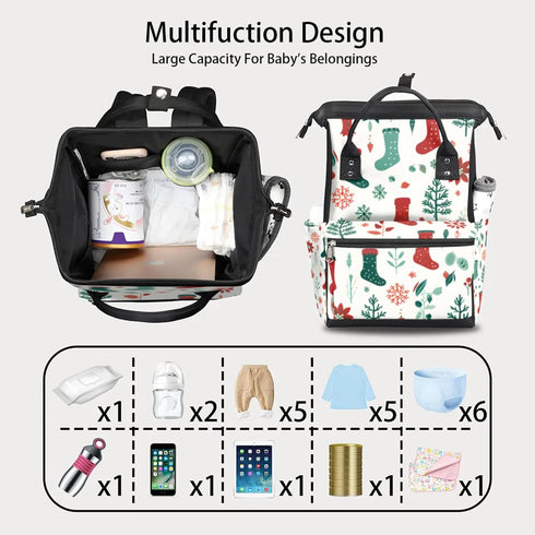 Hsnar Backpack Christmas Stockings Waterproof Diaper Bag Large Capacity Baby Bag with Stroller Straps, Multi-Pocket