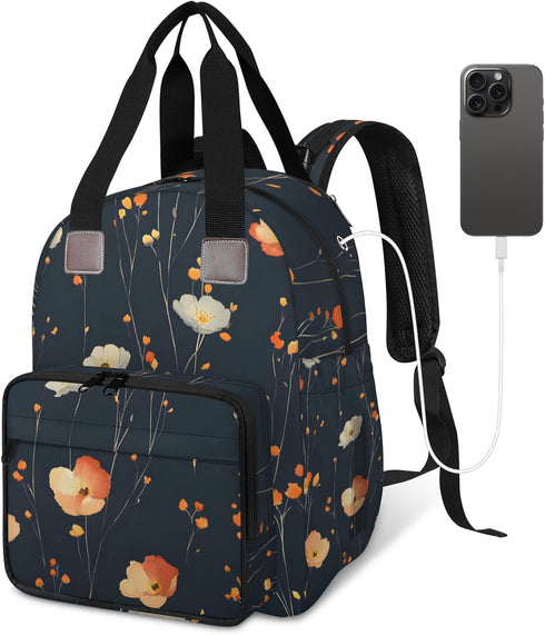 Shoblo Poppy Black Diaper Bag Backpack for Travel, Waterproof Diaper Bag with Insulated