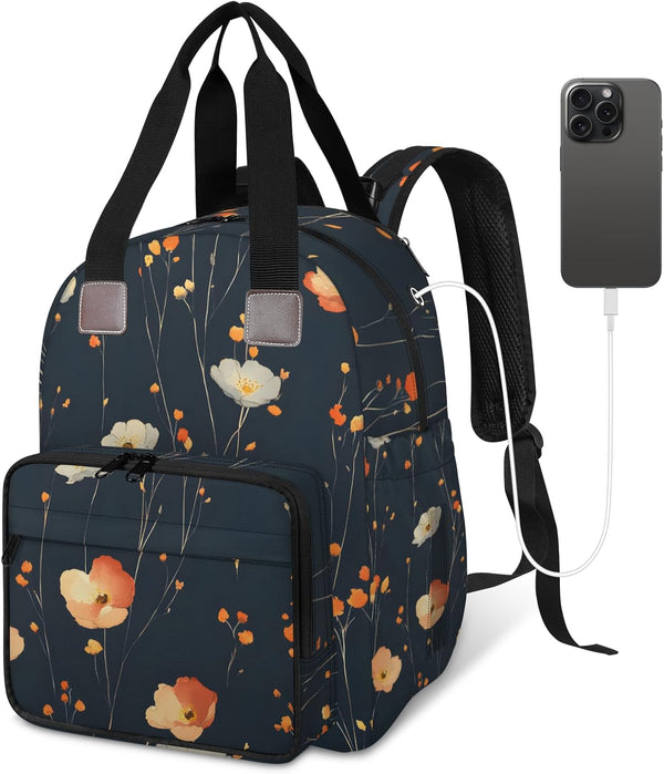 Shoblo Poppy Black Diaper Bag Backpack for Travel, Waterproof Diaper Bag with Insulated