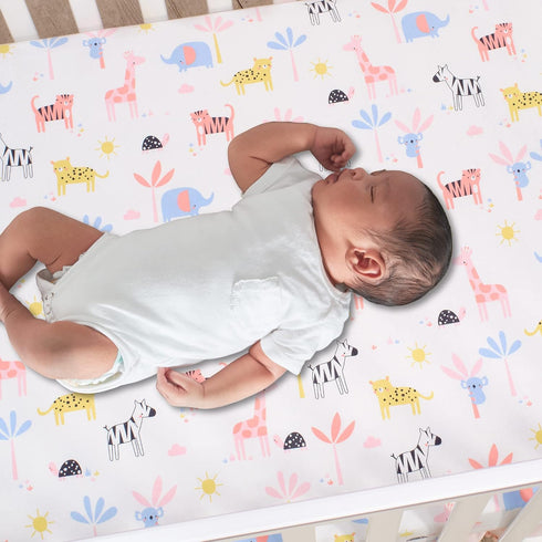 Lambs & Ivy Safari-Themed Baby Fitted Crib Sheet - Soft Cotton Jersey