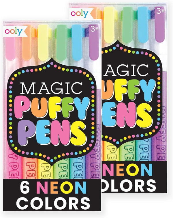 Ooly Magic Puffy Pens 2 Pack, 12 Pens Total, 6 Unique Neon Colors with 3D Ink for Kids & Toddlers Art Supplies