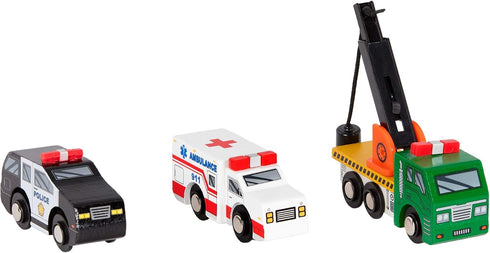 6 Set 3+ Set 1 Battat Wood Cars for Kids Pieces Toy Vehicle Mini Rescue & Construction Vehicles Toddler Truck Toys